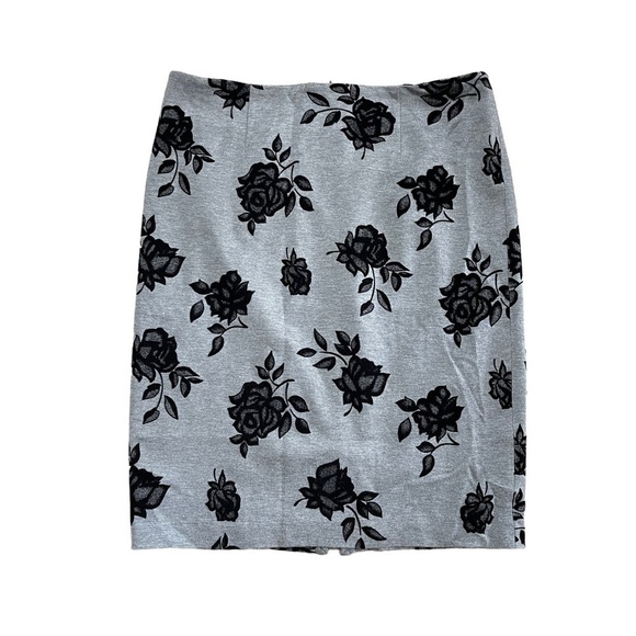 Premise Studio Gray Black Floral Print Stretch Straight Pencil Skirt 8 - Picture 7 of 7